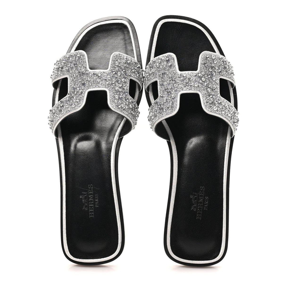 Velvet Goatskin Crystal Beads Oran Sandals 35.5 Gris Argente