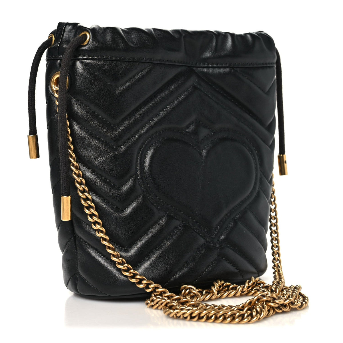 Calfskin Matelasse Mini GG Marmont 2.0 Bucket Bag Black