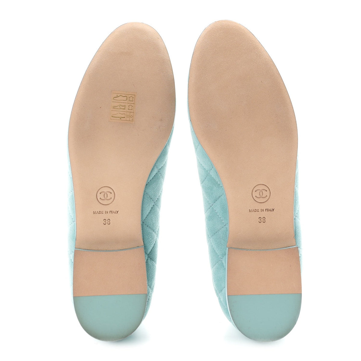 Suede Calfskin Quilted Cap Toe CC Ballerina Flats 38 Light Blue