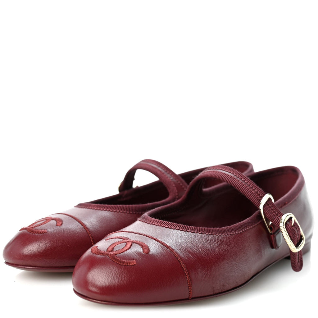 Lambskin Mary Jane Flats 36.5 Burgundy