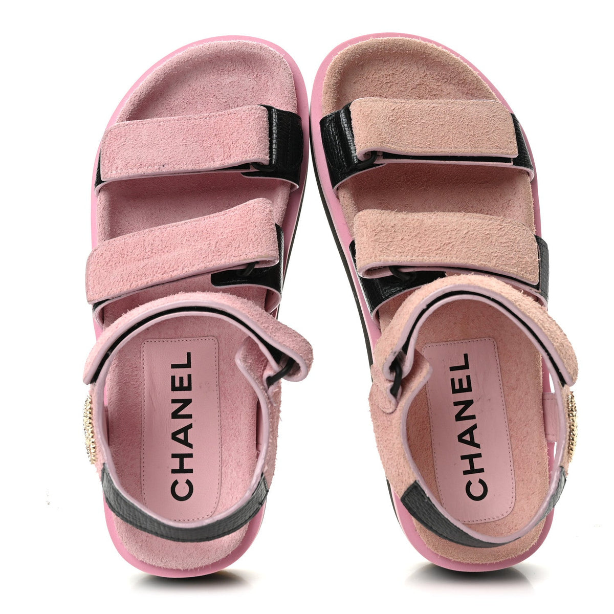 Suede Calfskin Velcro Flat Sandals 39 Light Pink
