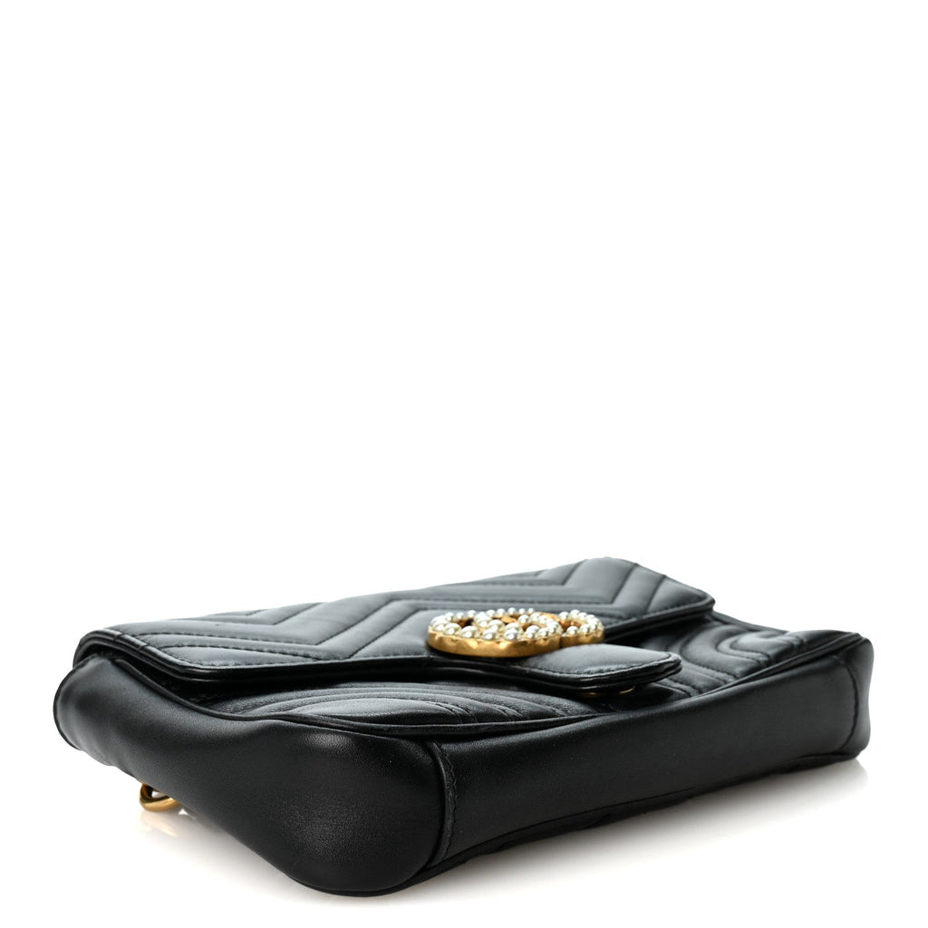 Calfskin Matelasse Pearly GG Marmont Chain Belt Bag Black