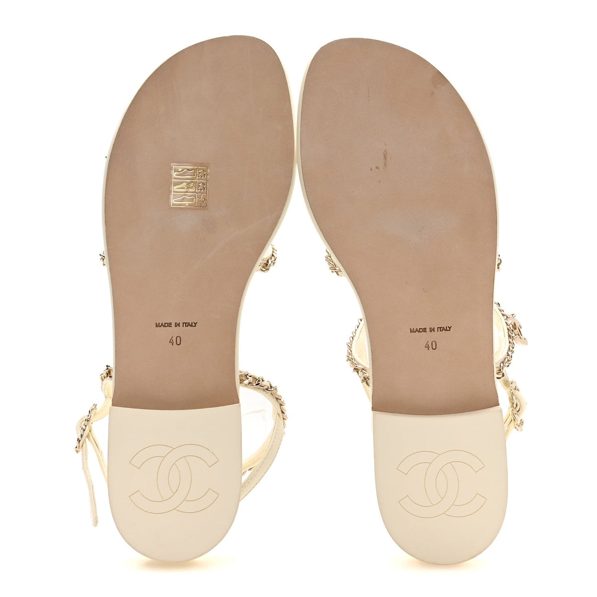 Lambskin CC Chain Flat Sandals 40 Ivory