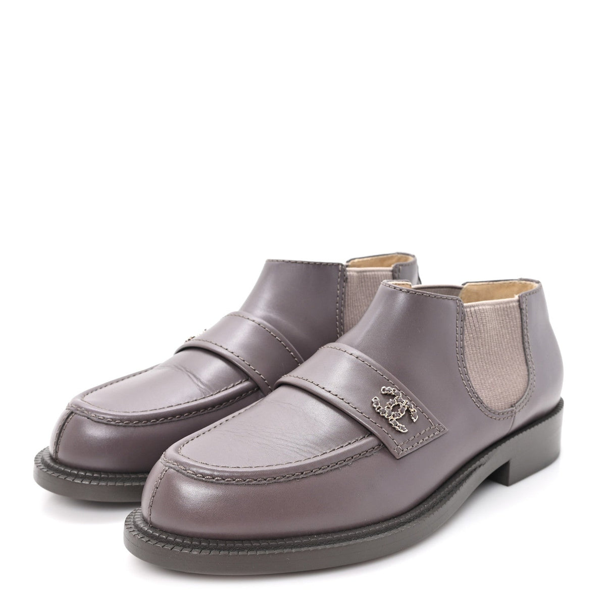 Calfskin Elastic Short Boots 39.5 Beige