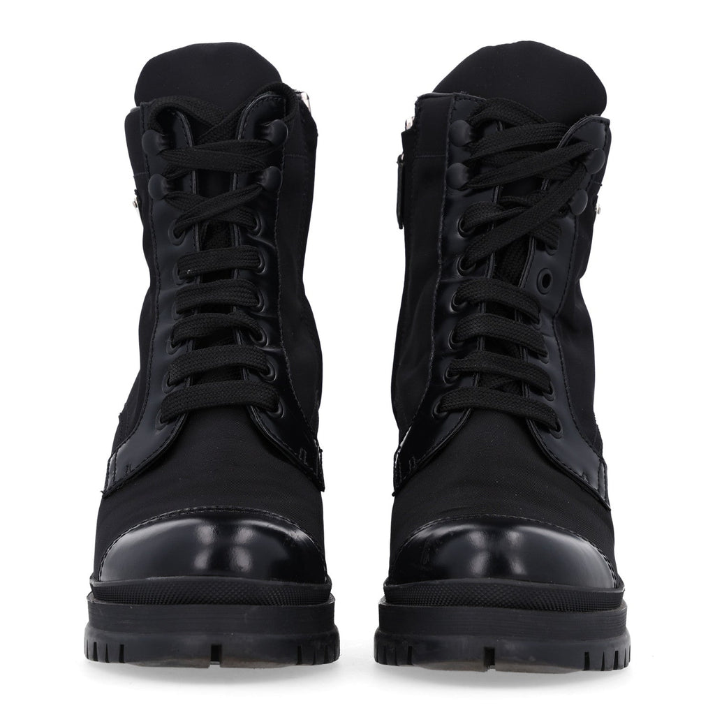 Spazzolato Re-Nylon Metal Triangle Logo Lace Up 55mm Ankle Boots 36 Black