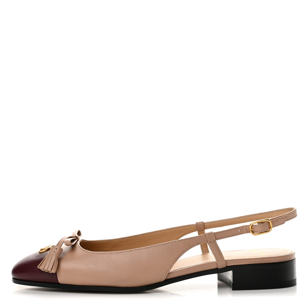Calfskin VLogo Valet Du Roi Slingback Ballerina Flats 38 Rose Cannelle Garnet