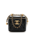 Calfskin Quilted Mini Perfect Fit Vanity Case With Chain Black