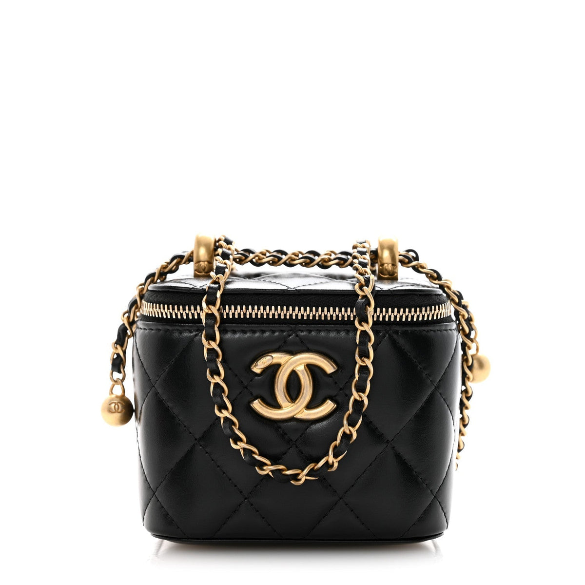 Calfskin Quilted Mini Perfect Fit Vanity Case With Chain Black
