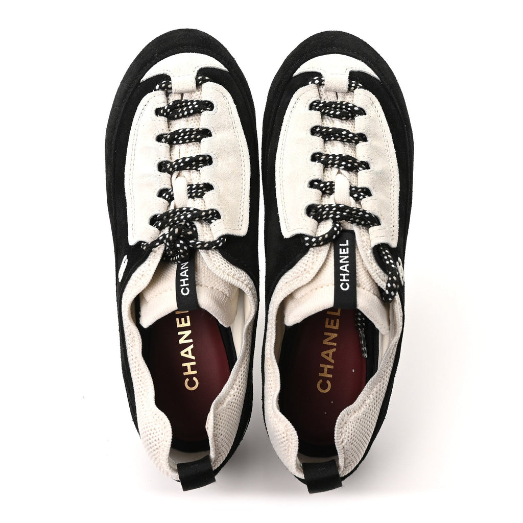 Velvet Calfskin Mixed Fibers Low Top CC Sneakers 37 Black