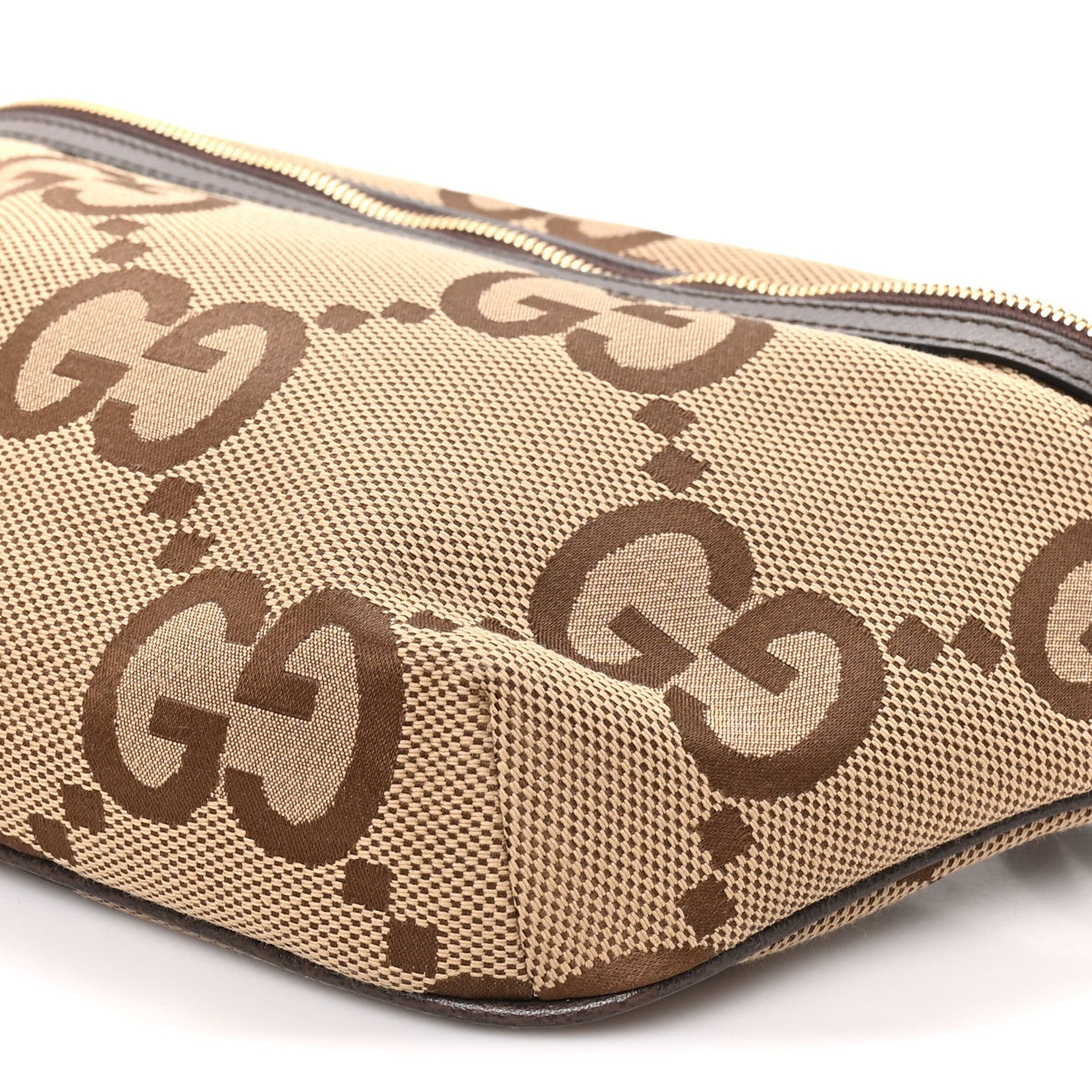 Monogram Jumbo GG Textured Dollar Calfskin Web Belt Bag Camel Ebony New Acero