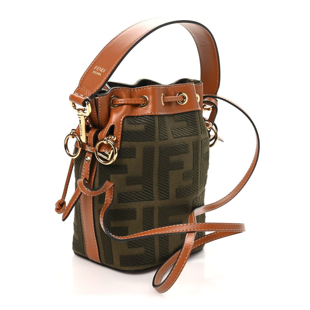 Canvas Vitello King F is Fendi FF Embroidered Mini Mon Tresor Bucket Bag Amazzonia Cuoio