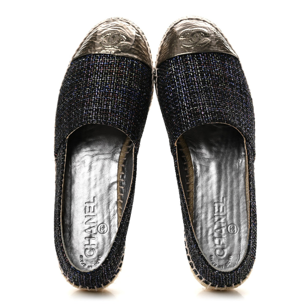 Tweed Patent Goatskin CC Espadrilles 39 Black Pink Yellow