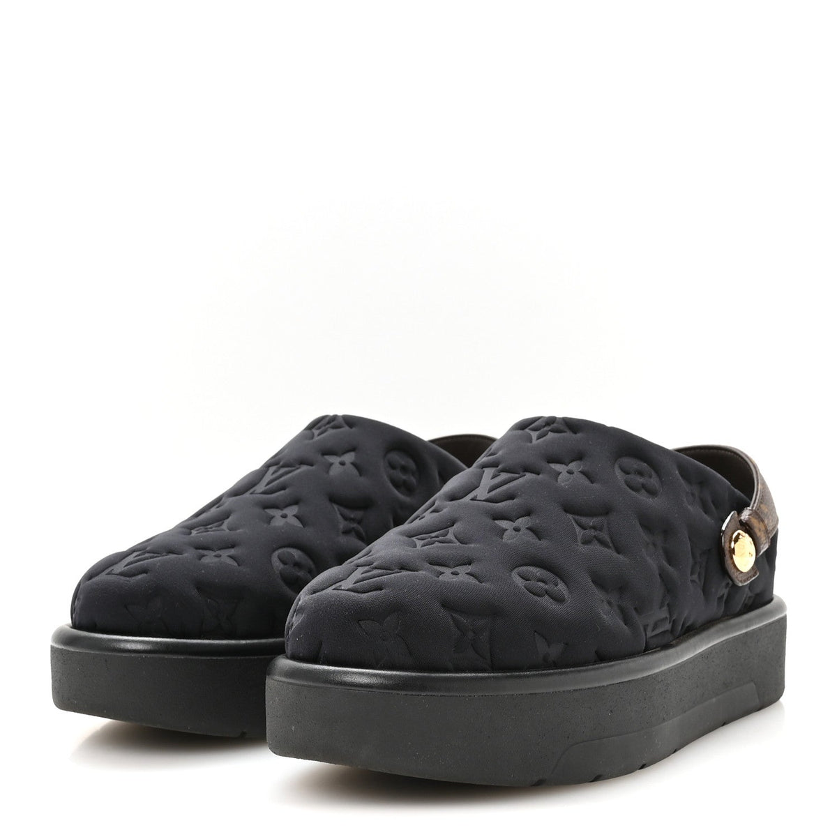 Nylon Embossed Monogram Aspen Platform Clog Mules 39.5 Black