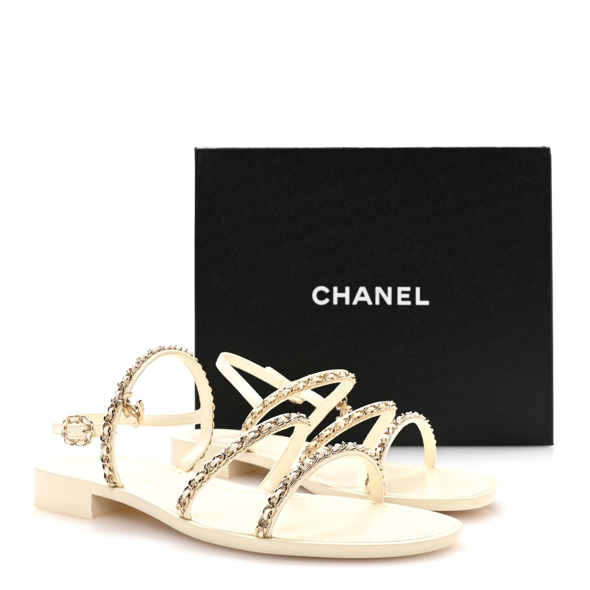 Lambskin CC Chain Flat Sandals 40 Ivory