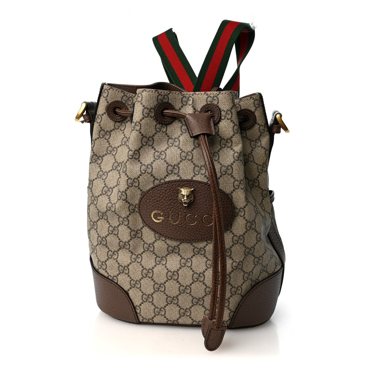 GG Supreme Monogram Neo Vintage Drawstring Bucket Backpack Beige New Acero Crop