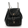 Glazed Aged Calfskin Quilted Small Duma Drawstring Backpack Black