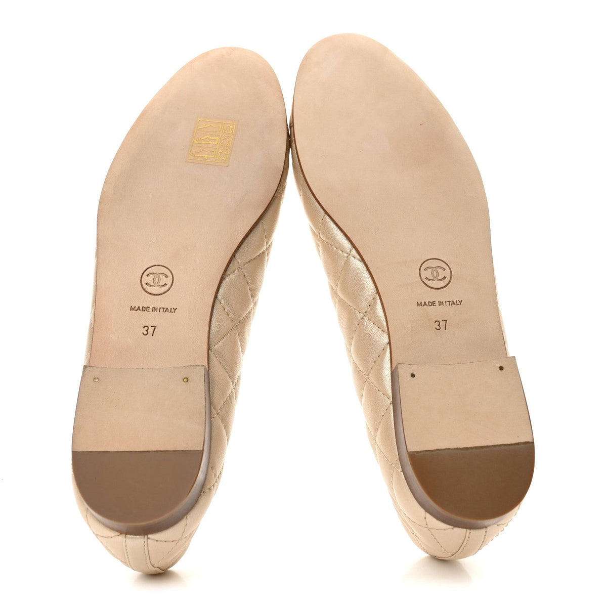 Metallic Lambskin Quilted CC Cap Toe Ballerina Flats 37 Light Gold