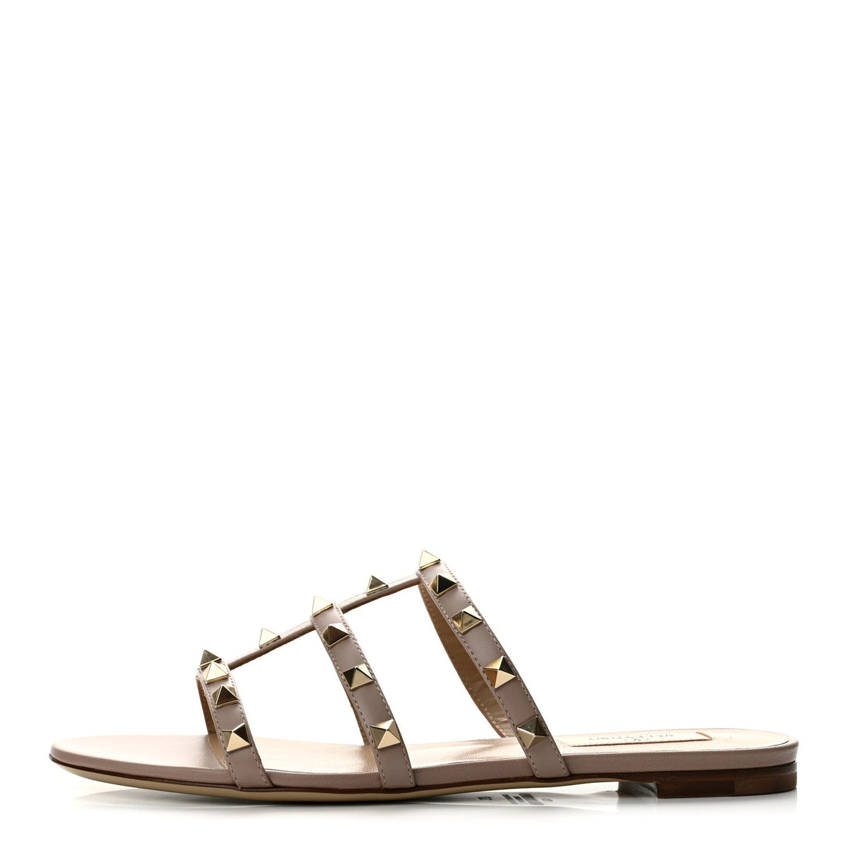 Calfskin Rockstud Caged Flat Slide Sandals 37 Poudre