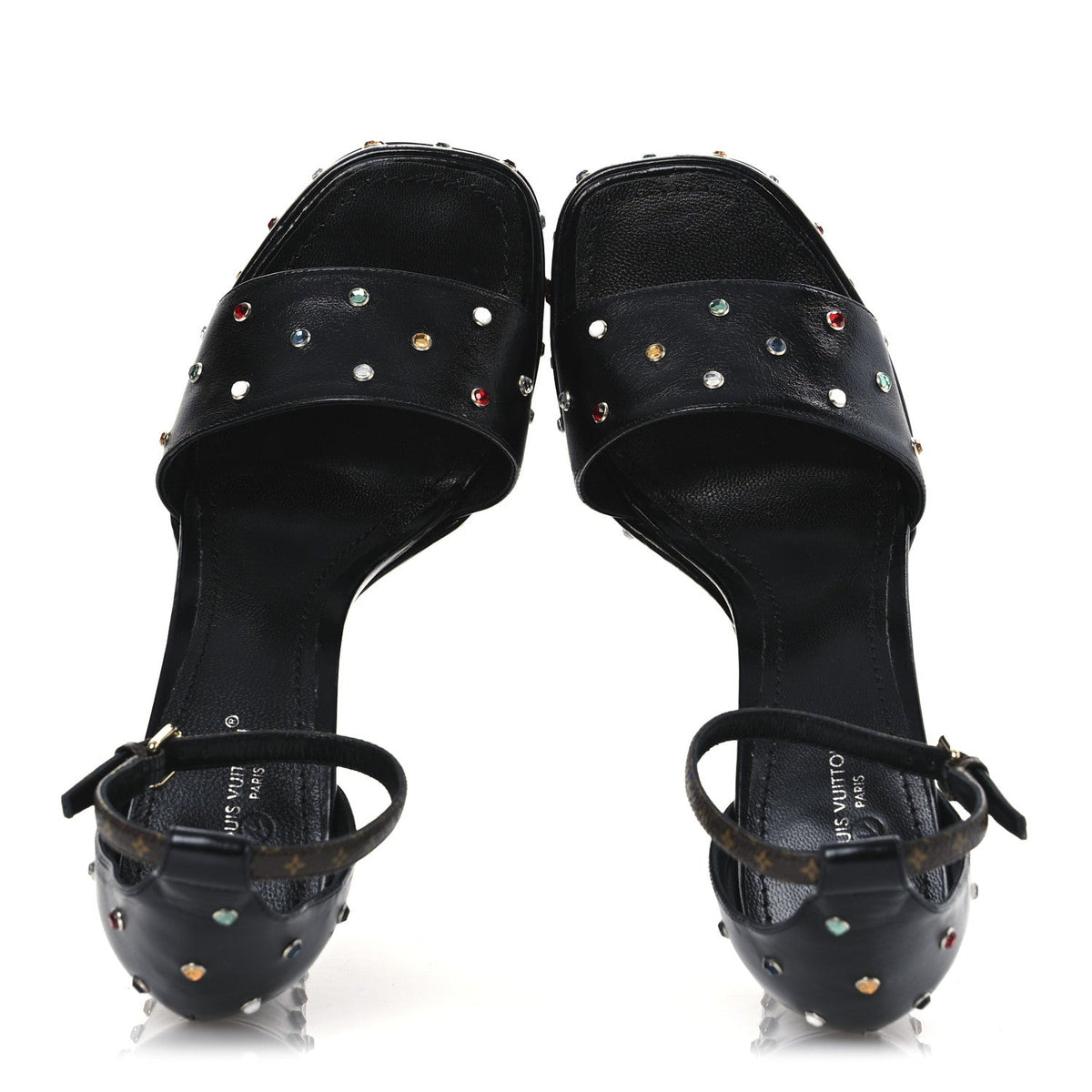Calfskin Studded Fame Platform Sandals 38 Black