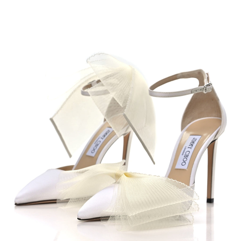 Satin Crystal Averly Bow 100 Pumps 39.5 Latte