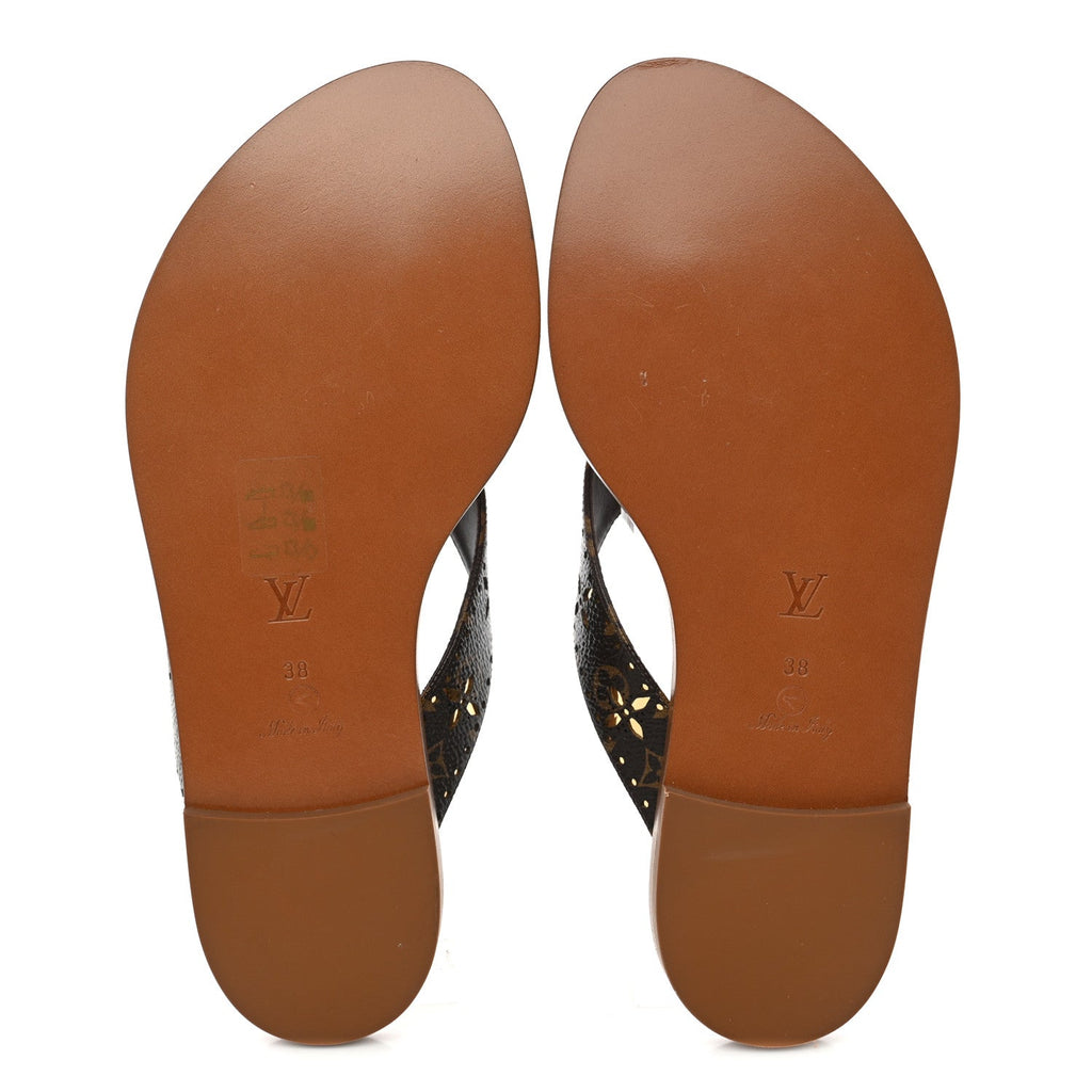 Monogram Sunny Flat Thong Sandals 38 Brown