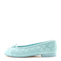 Suede Calfskin Quilted Cap Toe CC Ballerina Flats 38 Light Blue