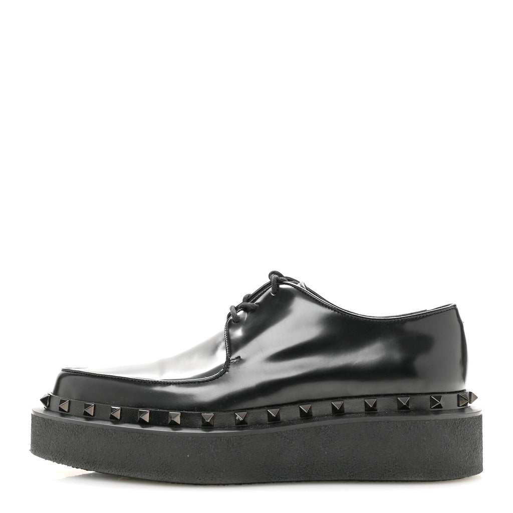Calfskin Rockstud Womens M-Way Derby Loafers 39.5 Black