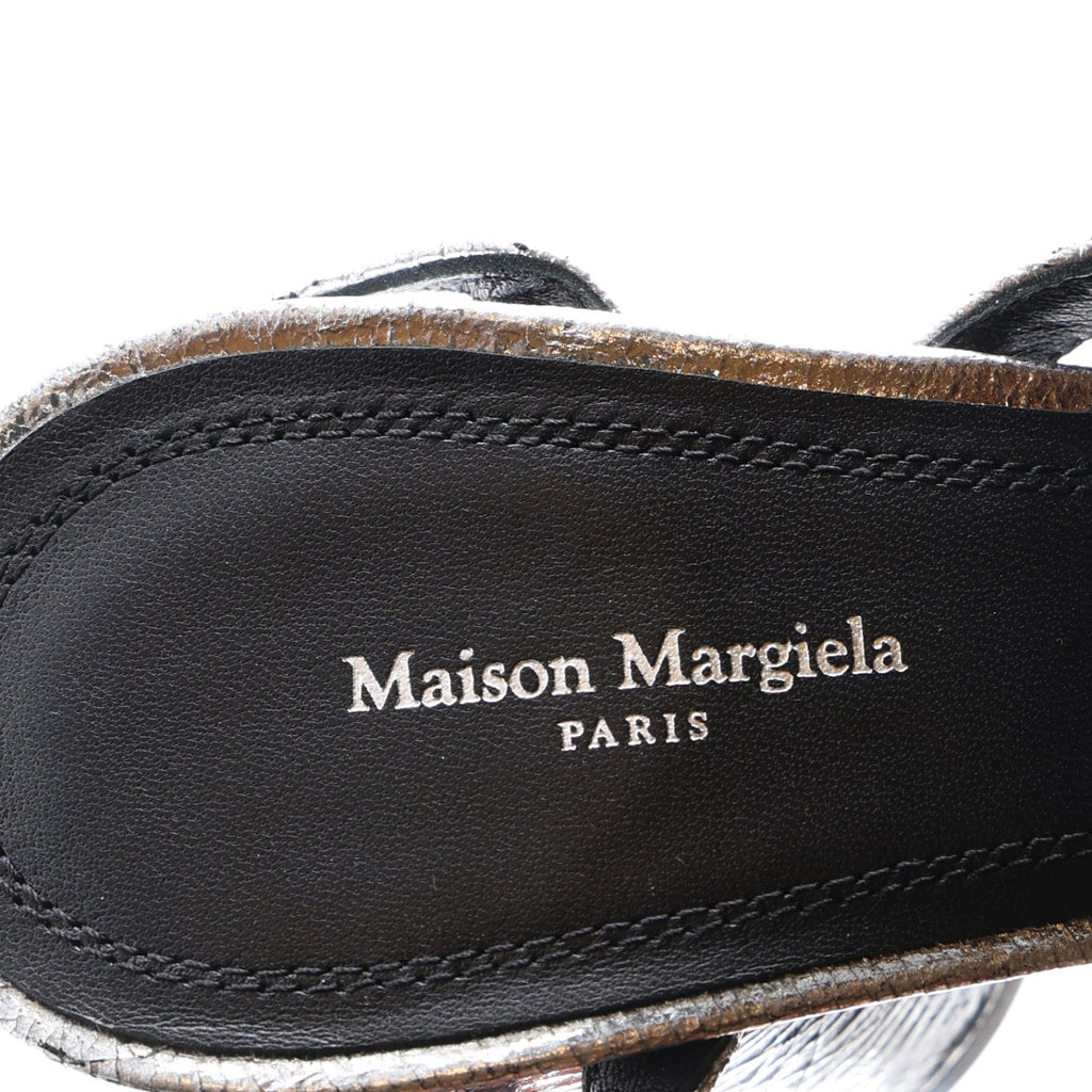 Broken Mirror Calfskin Tabi 80mm Sandal Pumps 38.5 Silver