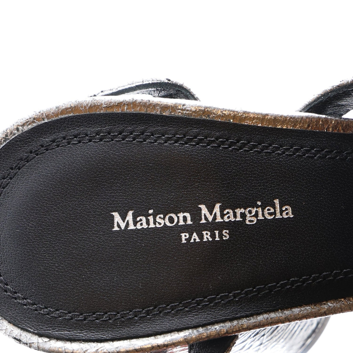 Broken Mirror Calfskin Tabi 80mm Sandal Pumps 38.5 Silver