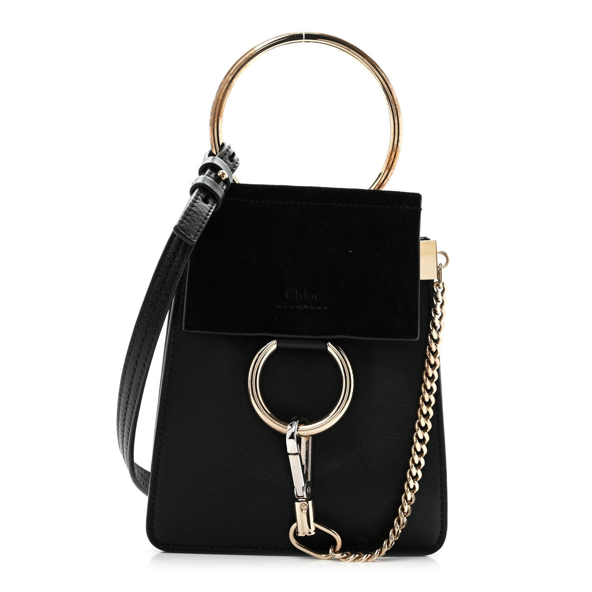Suede Calfskin Mini Faye Bracelet Bag Black