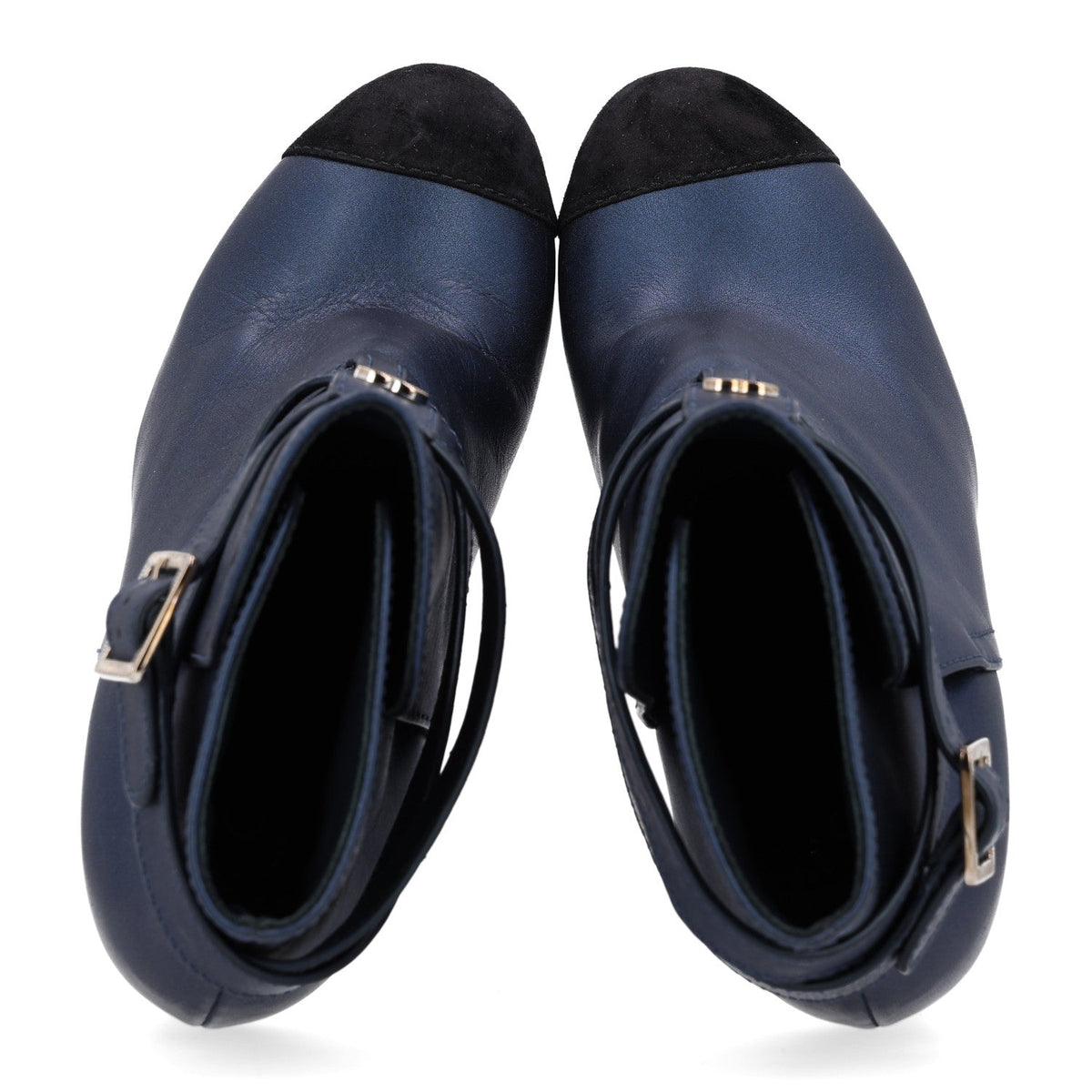 Calfskin Suede Cap Toe CC Short Boots 38.5 Navy Black