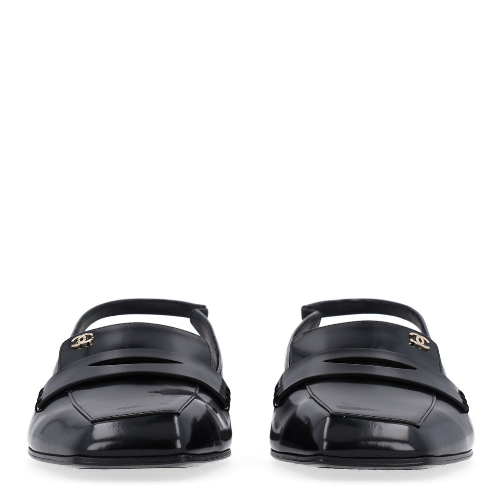 Shiny Calfskin Slingback Loafers 38 Black