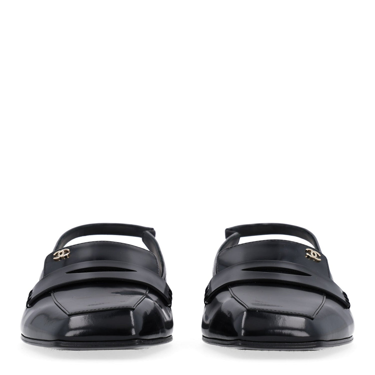 Shiny Calfskin Slingback Loafers 38 Black