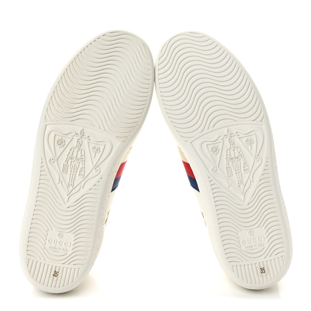 Calfskin Bee Star Embroidered Sylvie Web Ace Sneakers 35 White