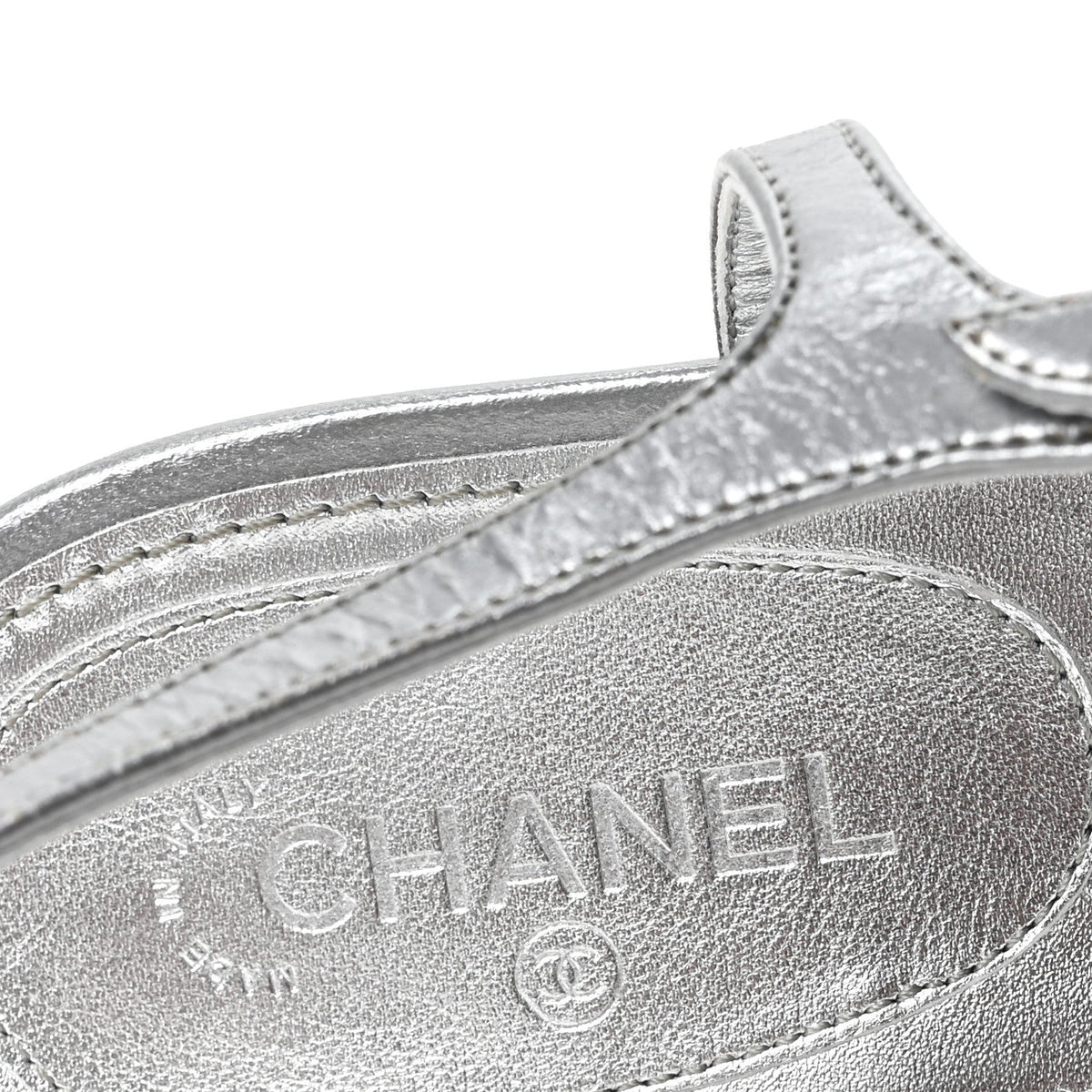 Metallized Lambskin CC Crystal Thong Sandals 38 Silver