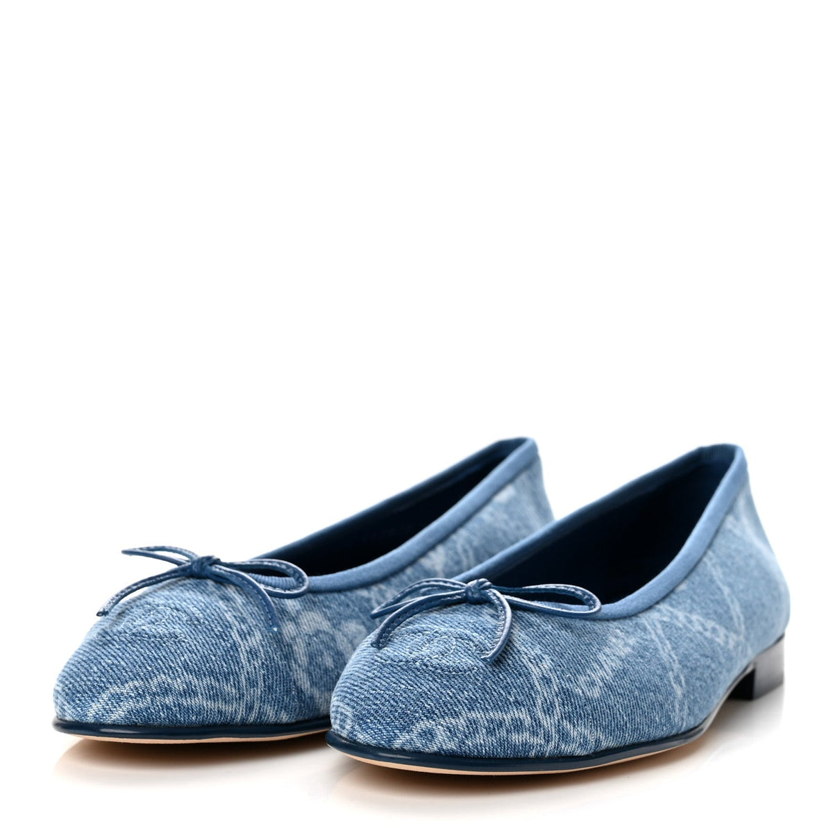Denim Printed Cap Toe Ballerina Flats 36.5 Blue