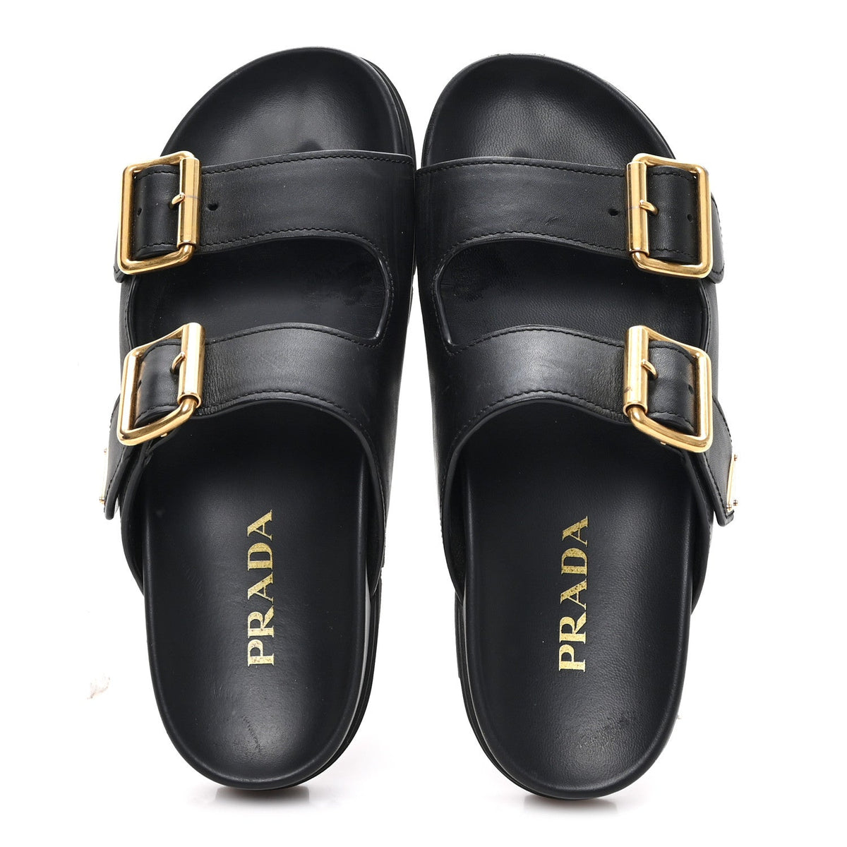 Vitello Sport Metal Triangle Logo Womens Double Buckle 20mm Slide Sandals 38.5 Black