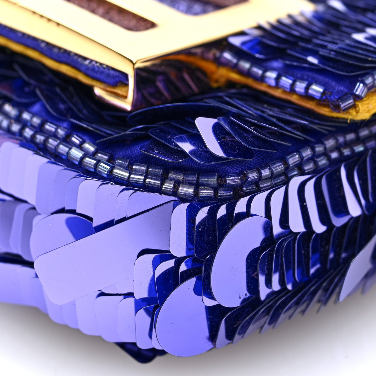 Sequin Paillettes Shiny Nappa Sex and the City Nano Maxi Buckle Baguette Charm Viola Purple