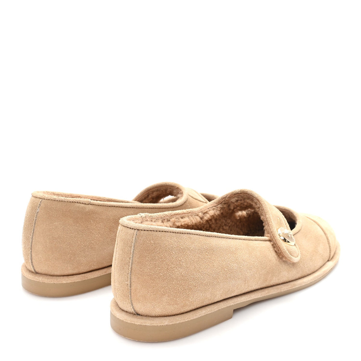 Suede Shearling Mary Jane Flats 36.5 Beige