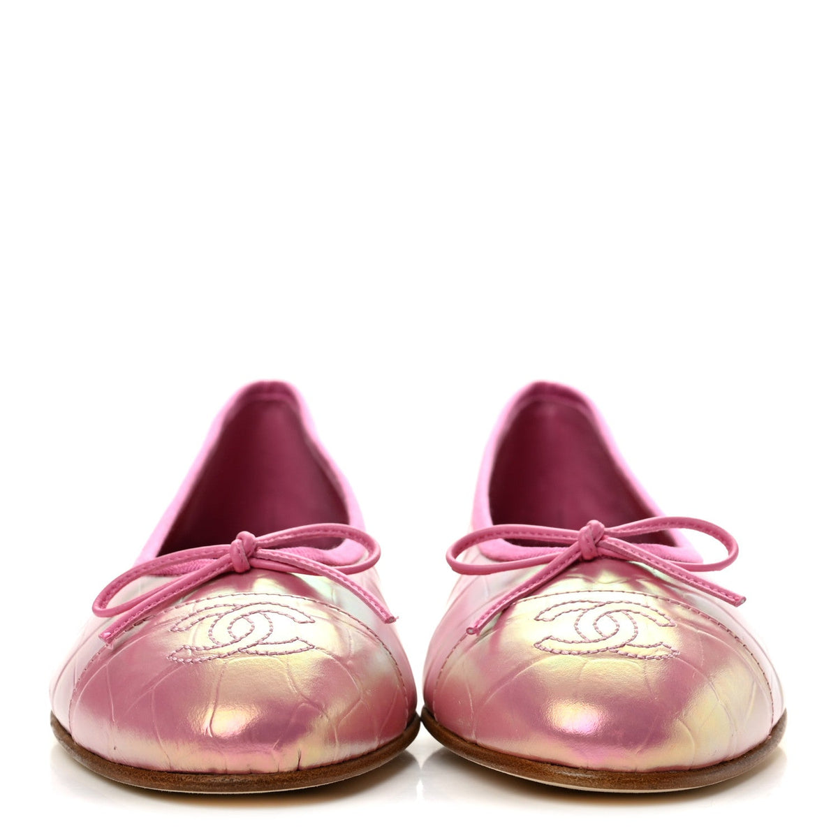 Iridescent Crocodile Embossed Calfskin Ballet Flats 38.5 Pink