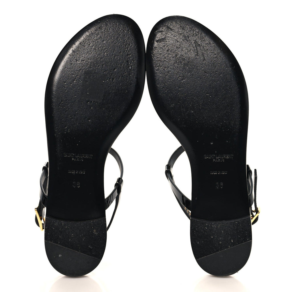 Patent Calfskin Cassandra Monogram Sandals 36 Black