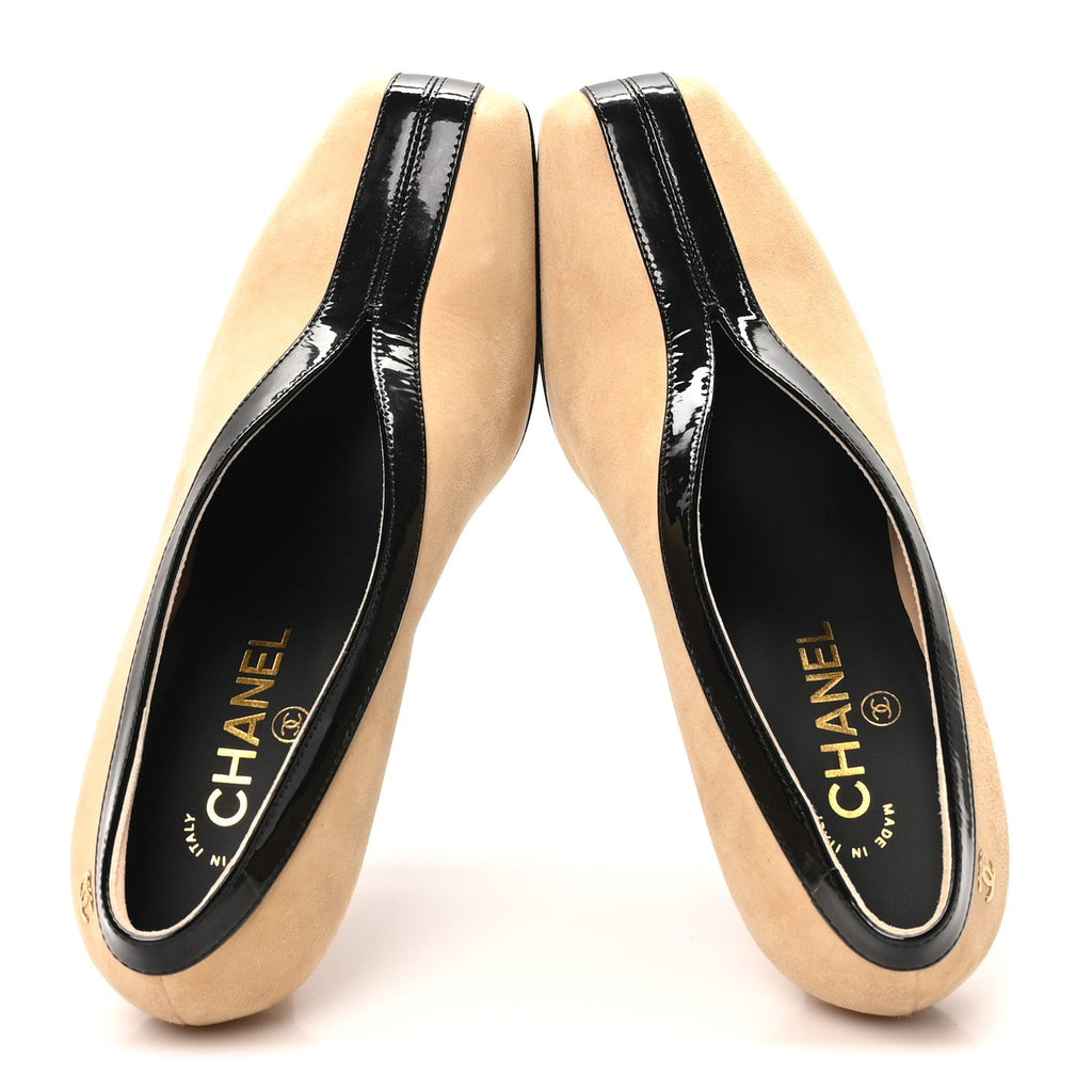 Suede Patent Calfskin Pumps 38 Beige Black