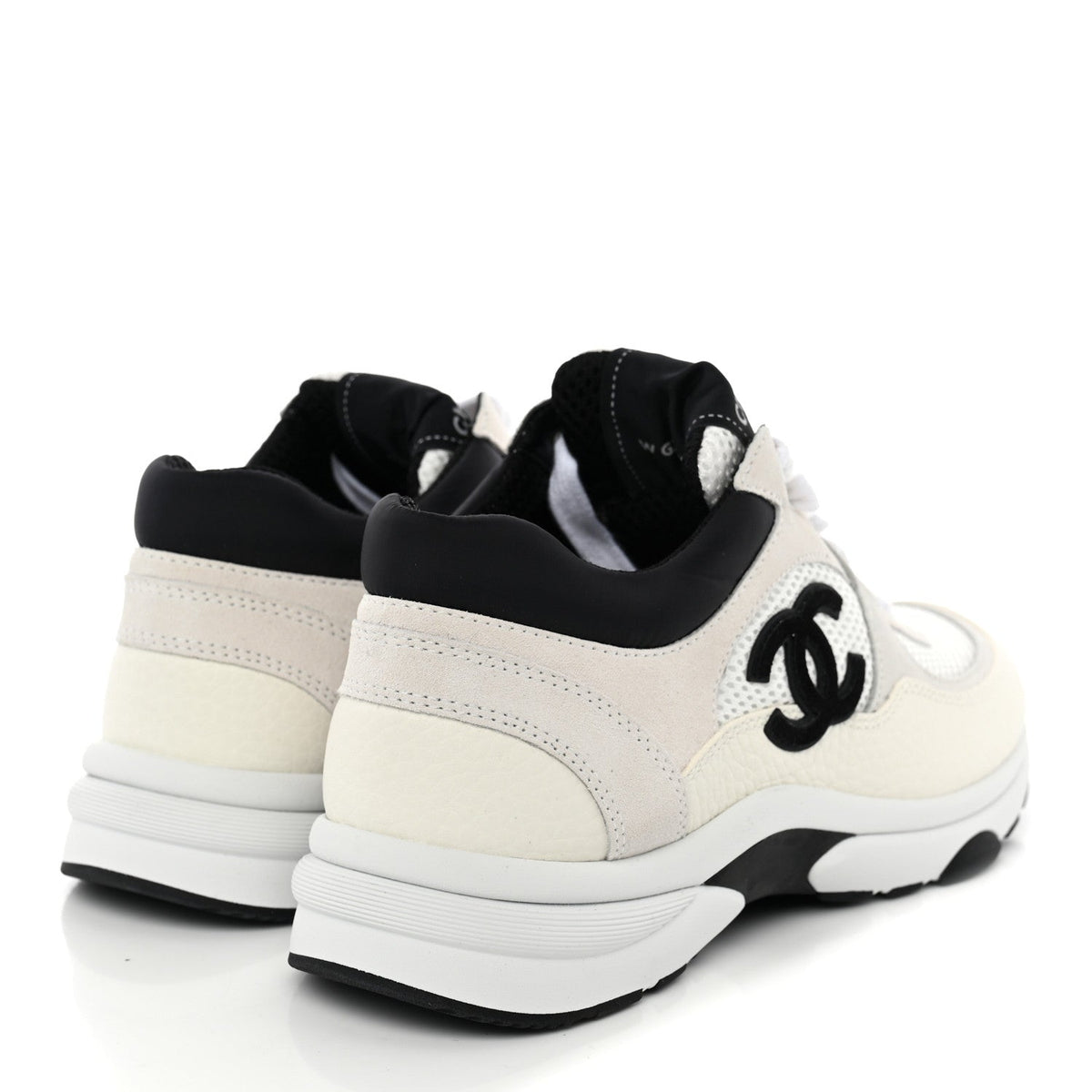 Mesh Suede Grained Calfskin Womens CC Sneakers 39.5 White Black