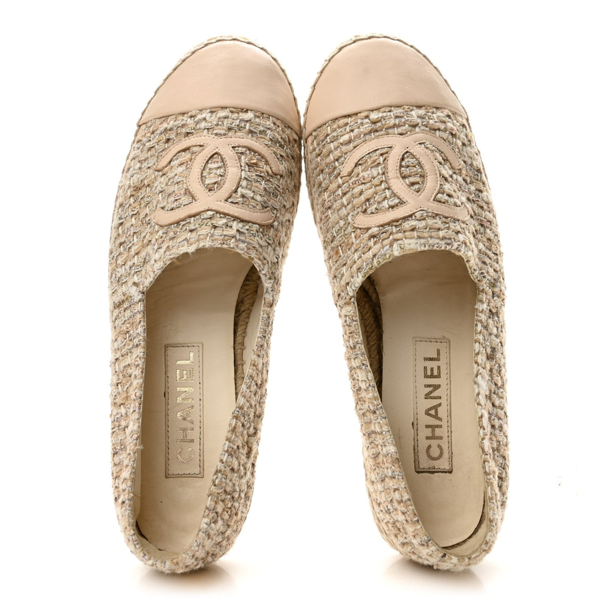 Tweed Lambskin CC Espadrilles 40 Beige Ivory