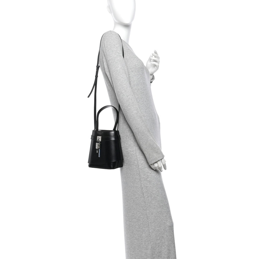 Box Calfskin Shark Lock Bucket Bag Black