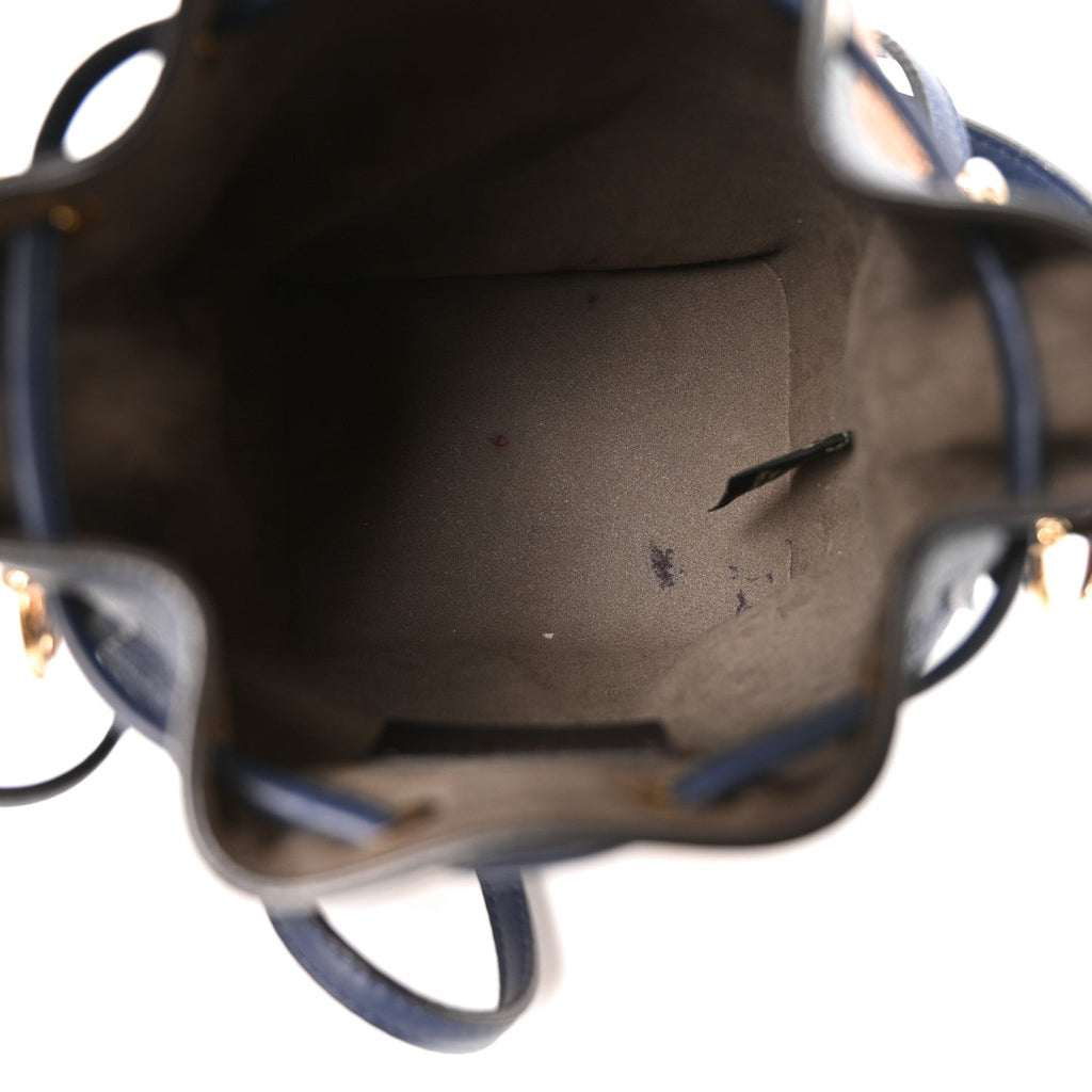 Raffia Vitello Seta F is Fendi Pequin Gingham Woven Mini Mon Tresor Bucket Bag Blue Ruggine