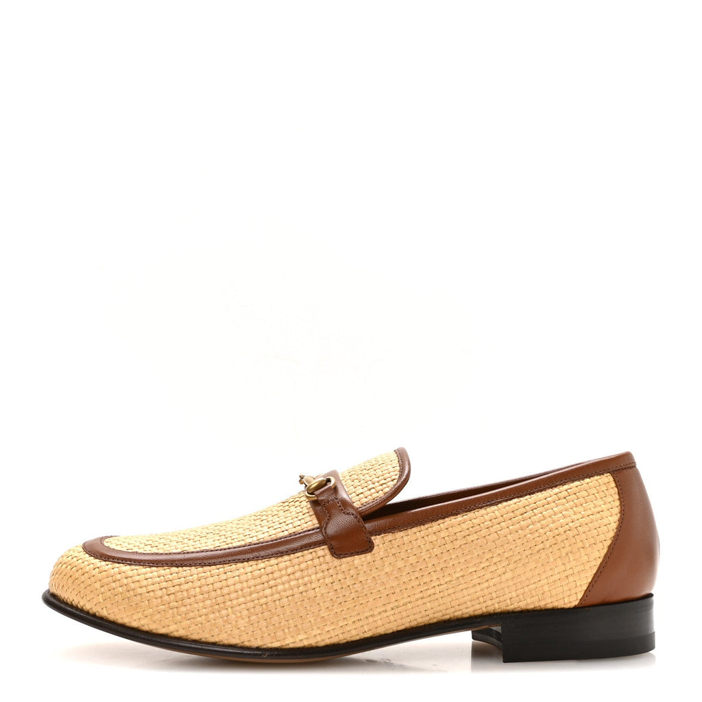 Straw Goatskin Horsebit Mens Loafers 10 Natural Cuir