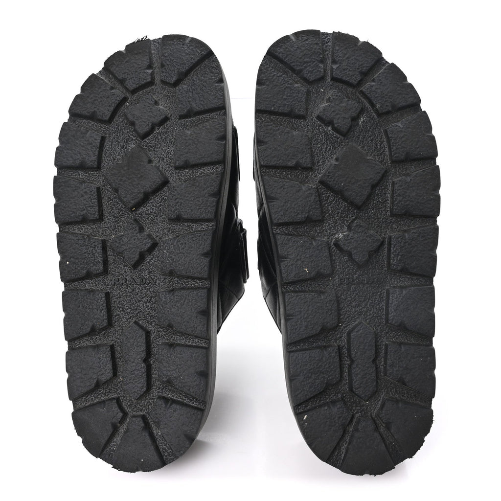 Nappa Quilted Padded Logo Platform Slide Sandals 36.5 Black