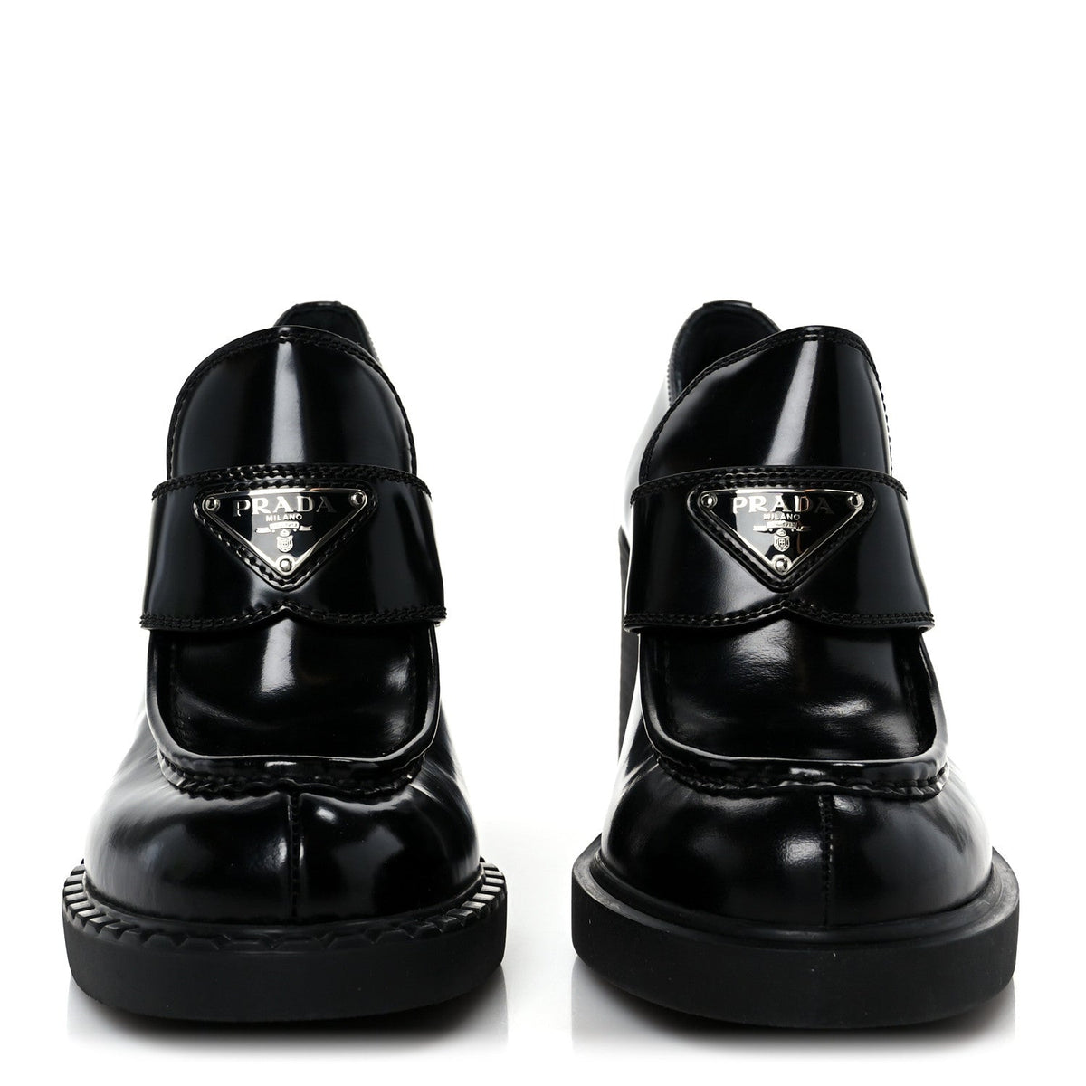Spazzolato Metal Triangle Logo 85mm Loafers 40 Black