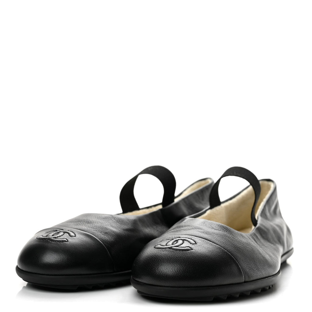 Lambskin Cap Toe CC Mary Jane Flats 37 Black